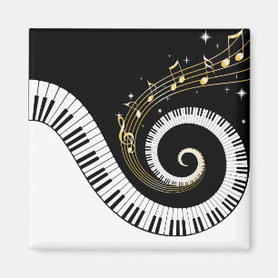 Imã Chaves de piano e notas de música Douradas