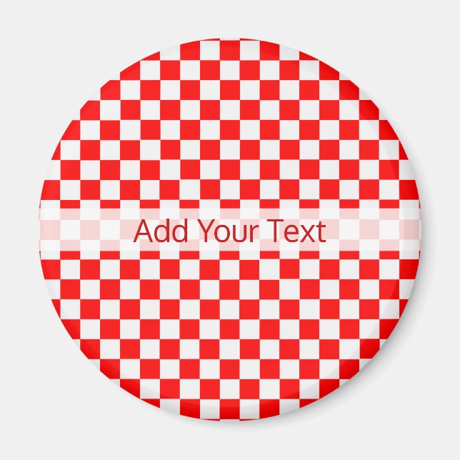 Imã Checkerboard vermelho e branco clássico por STaylo (Frente)