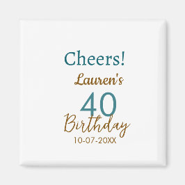 Imã Cheers 40th birthday name date brown turquoise sim