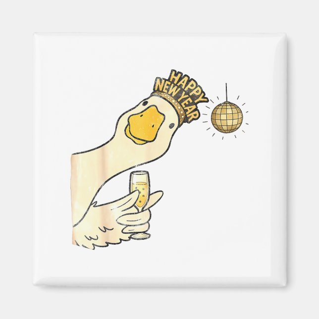 Imã Cheers Happy New Year 2026 Goose With Champagne Di (Frente)