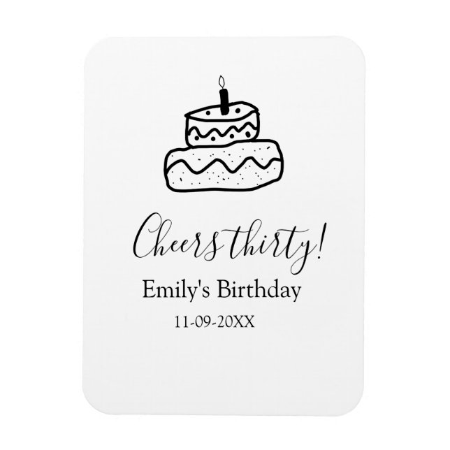 Ímã Cheers thirty birthday cake black scribble hand (Vertical)