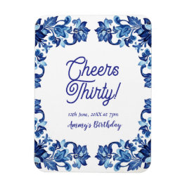 Ímã Cheers thirty birthday royal blue floral border na