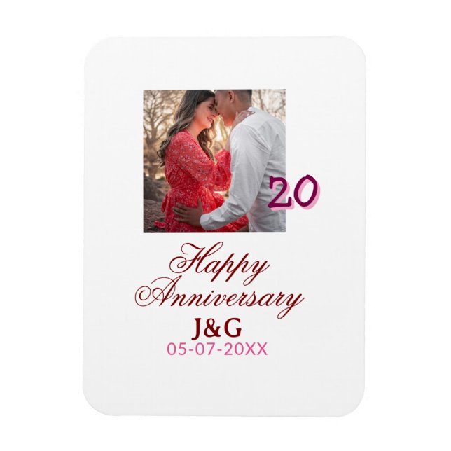 Ímã Cheers to 20 Years happy anniversary add photo dat (Vertical)