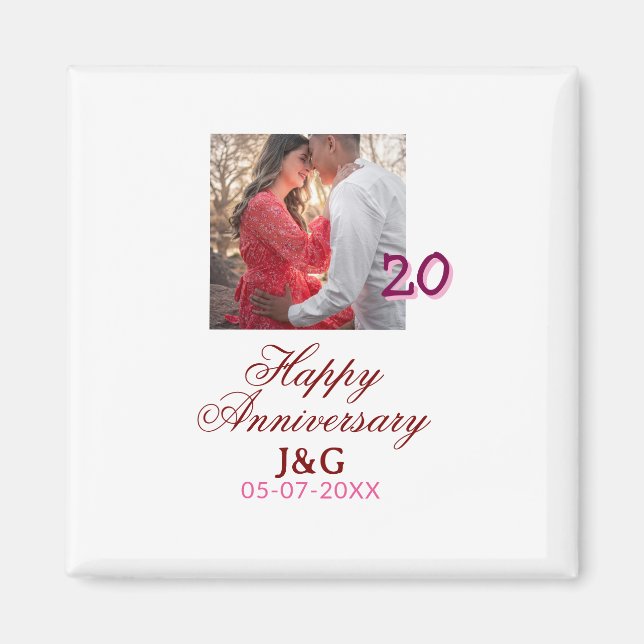 Imã Cheers to 20 Years happy anniversary add photo dat (Frente)