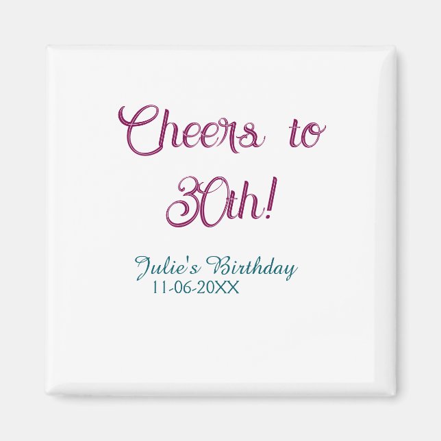 Imã Cheers to 30th birthday name date mauve blue elega (Frente)