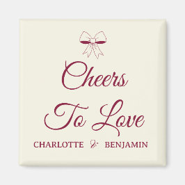 Imã Cheers To Love Burgundy Script Ivory Bow Wedding
