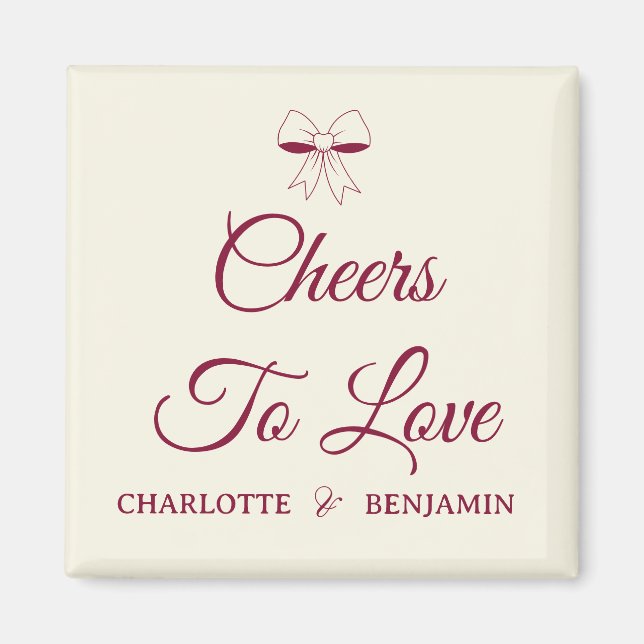 Imã Cheers To Love Burgundy Script Ivory Bow Wedding (Frente)