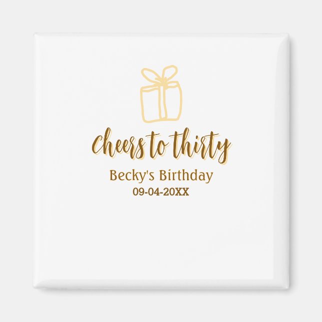 Imã Cheers to thirty yellow brown birthday pastel gift (Frente)