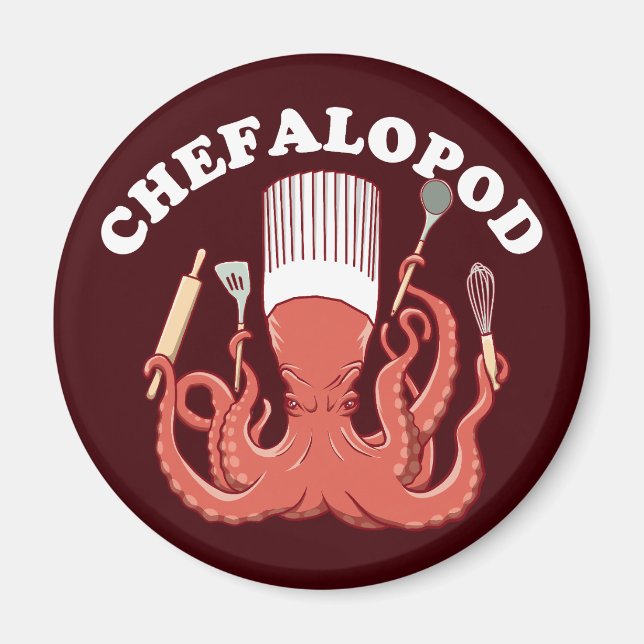 Imã Chefalopod | Octopus Chef Funny Pun (Frente)