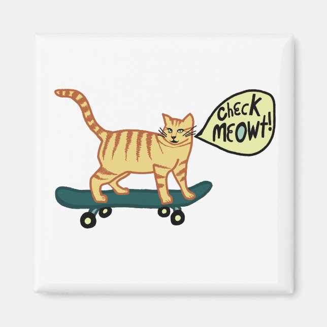 Imã Cheque Meowt! Skate Tabby Cat (Frente)