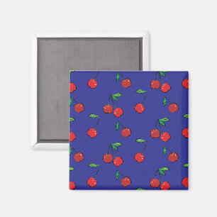Imã Cherry Berries Red Pattern Modern Retro Blue Diver