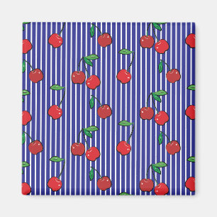 Imã Cherry Berries Red Pattern Modern Retro Blue Diver