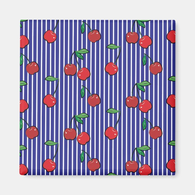 Imã Cherry Berries Red Pattern Modern Retro Blue Diver (Frente)