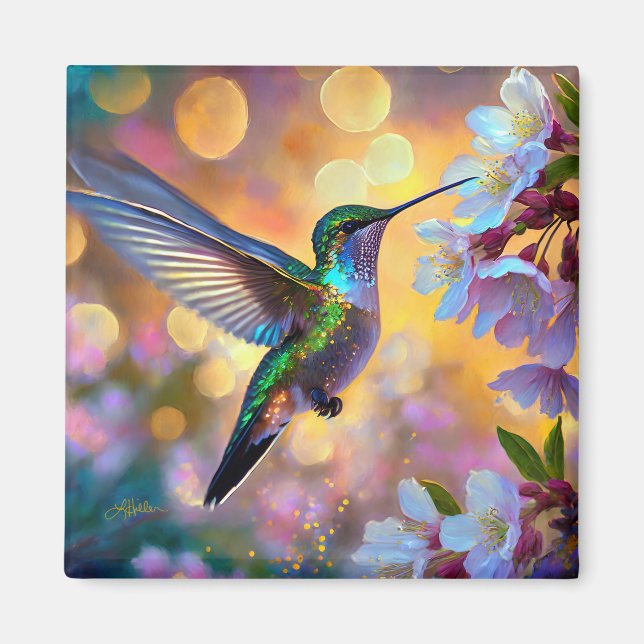 Imã Cherry Blossom Fantasy Hummingbird (Frente)