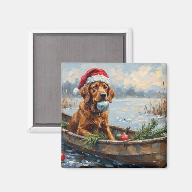 Imã Chesapeake Bay Retriever Christmas Hunting Boat (Front/Back)