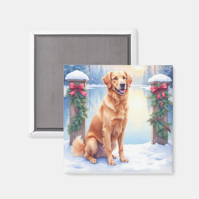 Imã Chesapeake Bay Retriever Winter Lakeside Christmas (Front/Back)