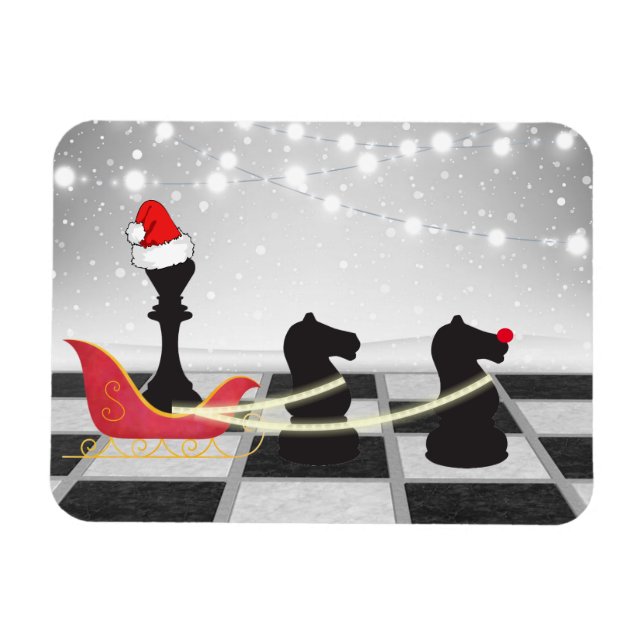 Ímã Chess Santa Claus e Reindeer Natal (Horizontal)