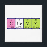 Imã Chevy mesa periódica ímnet<br><div class="desc">Chevy soletrou como C He V Y (Carbon Helium Vanadium Yttrium) em um ímã para o cientista em você. Não consegues encontrar o que queres?</div>