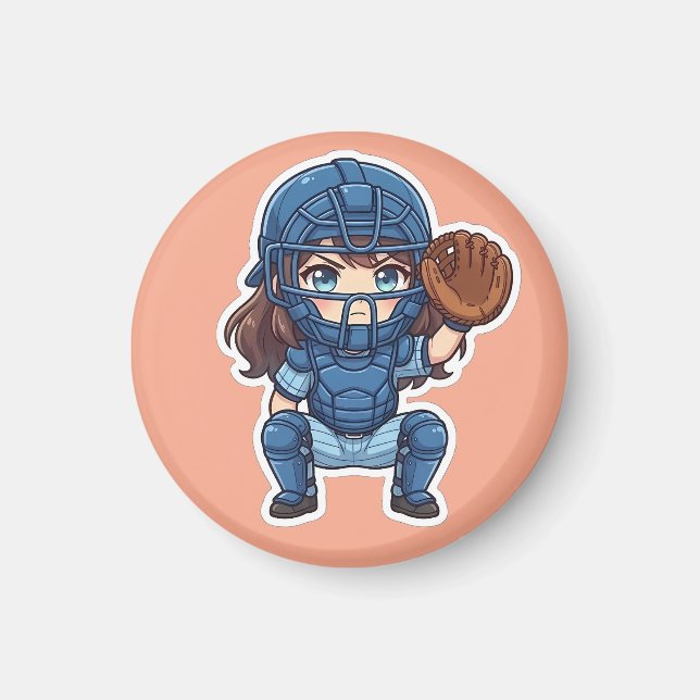Imã Chibi Baseball Edição 2026 - Agachamento do Recept (Frente)