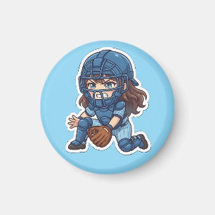 Imã Chibi Baseball Edição 2026 - Apanhador Bloqueando