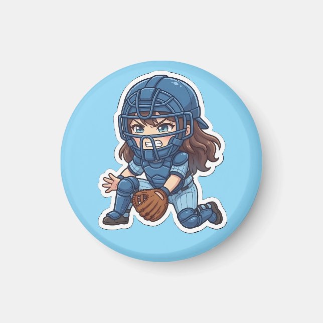 Imã Chibi Baseball Edição 2026 - Apanhador Bloqueando (Frente)