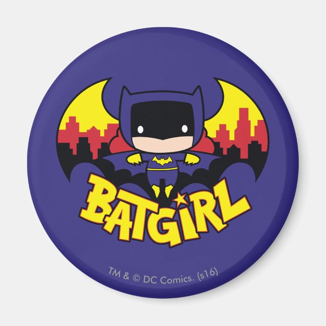 Imã Chibi Batgirl Com Skyline & Logo Gotham (Frente)