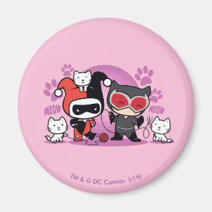 Imã Chibi Harley Quinn & Chibi Catman Com Gatos