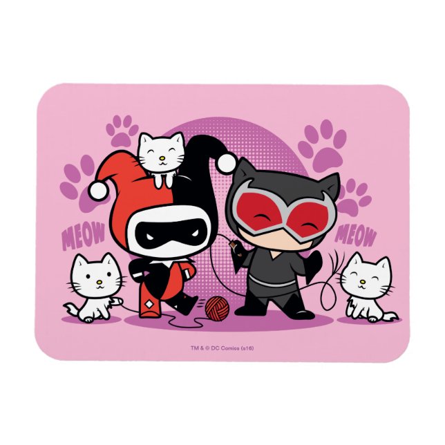 Ímã Chibi Harley Quinn & Chibi Catman Com Gatos (Horizontal)