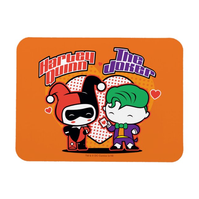Ímã Chibi Harley Quinn & Chibi Joker Hearts (Horizontal)