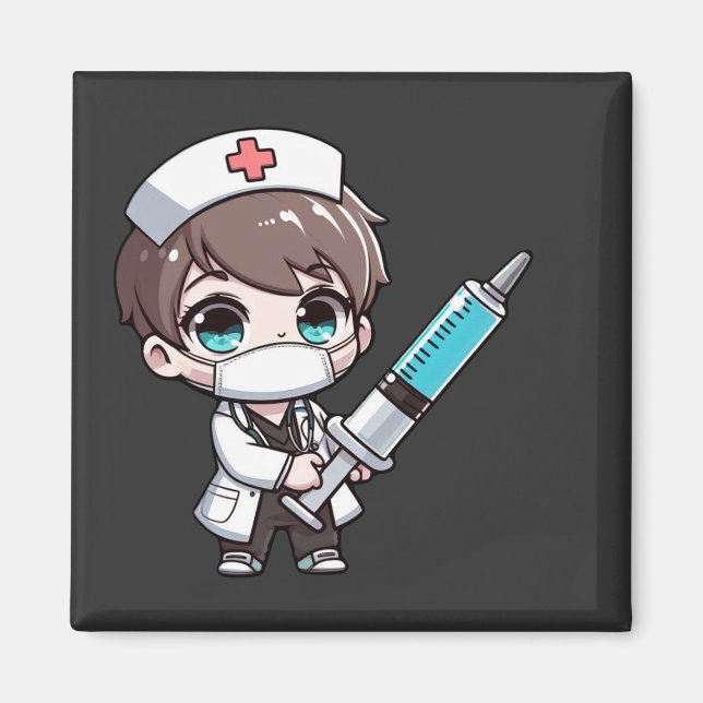 Imã Chibi Nurse Cartoon - saúde, chibi, enfermeira (Frente)