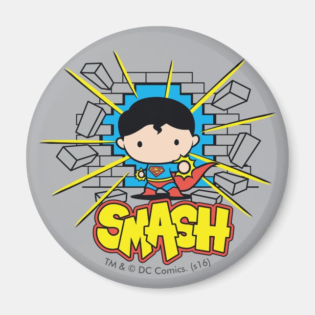 Imã Chibi Superman Smashing Através da Parede de tijol (Frente)