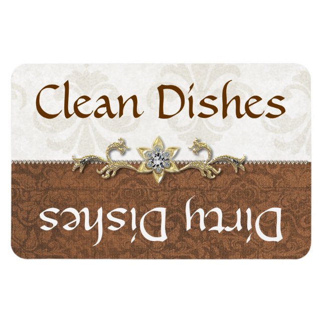 Ímã Chic Brown e Ivory Damask Dishwasher Magnet (Horizontal)