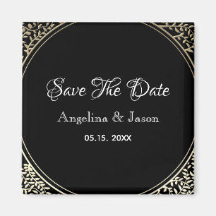 Imã Chic Casamento Preto e Dourado Save The Date