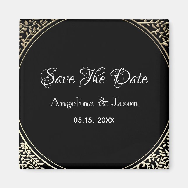 Imã Chic Casamento Preto e Dourado Save The Date (Frente)