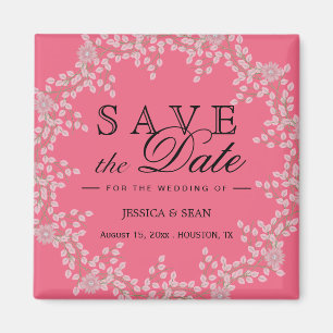 Imã Chic Convite de Casamento Floral Rosa & Pérolas