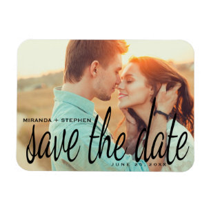 Ímã Chic Cursivo Salva o Magneta de Fotos de Casamento