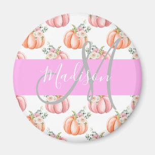 Imã Chic Floral Branco Rosa Pêssego Abóbora Monograma