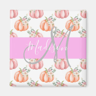 Imã Chic Floral Branco Rosa Pêssego Abóbora Monograma