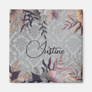 Imã Chic Floral Silver Damask Personalizado