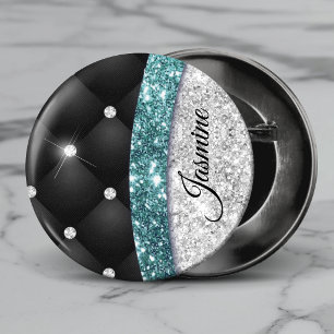 Imã Chic girly faux Silver glitter black teal monogram
