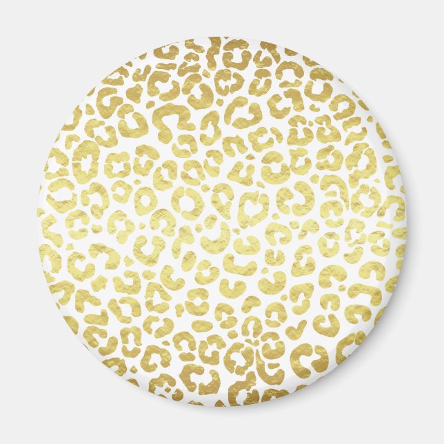 Imã Chic Modern Dourado Leopardo Branco Jaguar Cheetah (Frente)