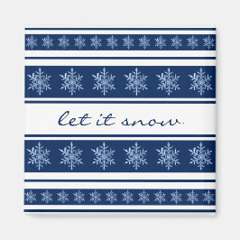 Imã Chic Navy Blue and White Striped Snowflake Magnet