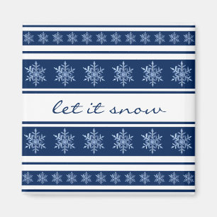 Imã Chic Navy Blue and White Striped Snowflake Magnet