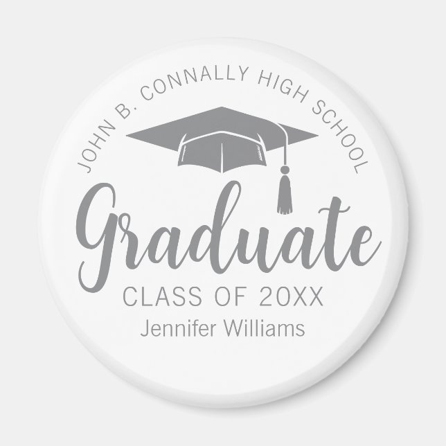 Imã Chic Prata Cinza Graduado Personalizado Graduação (Frente)
