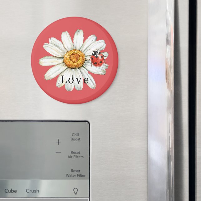 Imã Chic Red White Daisy Flower Ladybug Love (In Situ (Fridge))