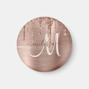 Imã Chic Rose Gold Dripping Glitter Brushed Metal Glam