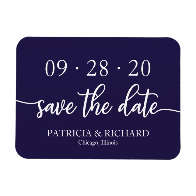 Ímã Chic Script Azul Marinho Casamento Save The Date (Horizontal)