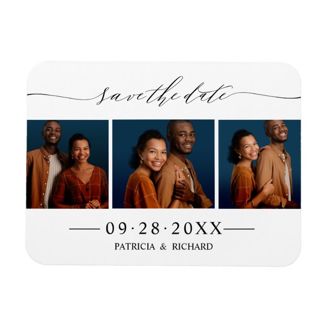 Ímã Chic Script Casamento Salvar A Data 3 Colagem de F (Horizontal)