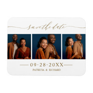 Ímã Chic Script Casamento Salvar Data 3 Colagem de Fot