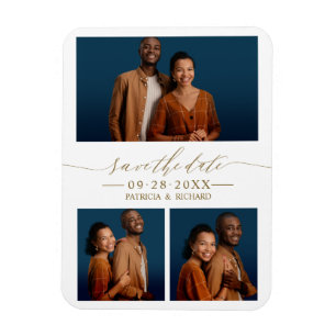 Ímã Chic Script Casamento Salvar Data 3 Colagem de Fot